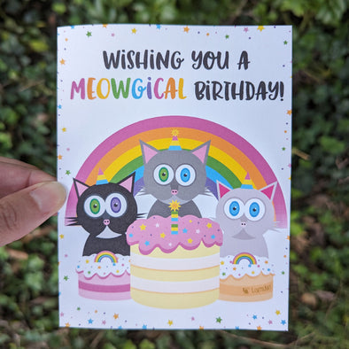 "Wishing You a Meowgical Birthday!" Cute Cats Birthday Card, Recycled Greeting Card