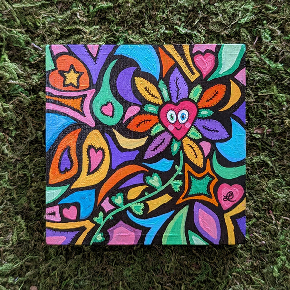 Happy Heart Flower Art - Acrylic Painting on Wood