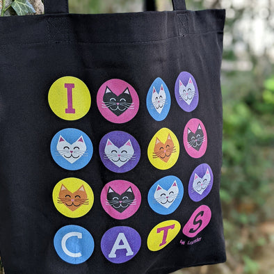 "I 💜 Love 💜 Cats" Organic Cotton Tote Bag