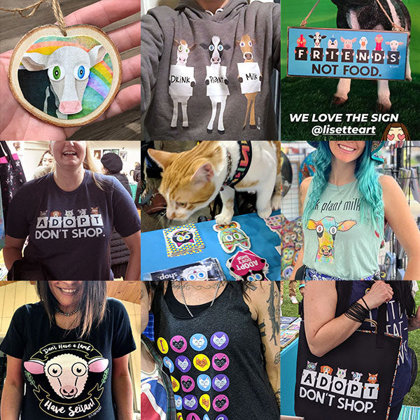 Photo grid of various customers showcasing and wearing different products