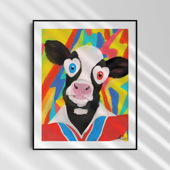 "Ziggy Stardust" Gentle Acres Animal Haven - Whimsical Cow Art Print