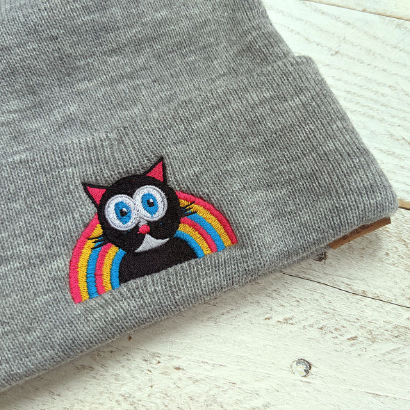 Cat with Rainbow - Cuffed Beanie Hat