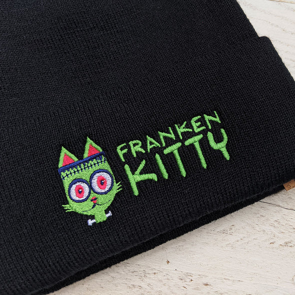 "Frankenkitty" Cuffed Beanie Frankenstein Monster Cat Hat