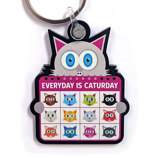 "Everyday is Caturday" Printed Recycled Acrylic Cat Keychain