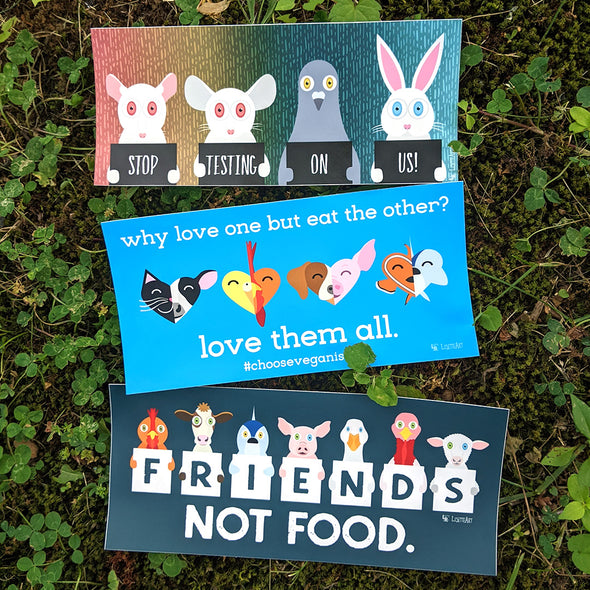 "Why Love One but Eat the Other?" Vegan Message Vinyl Bumper Sticker