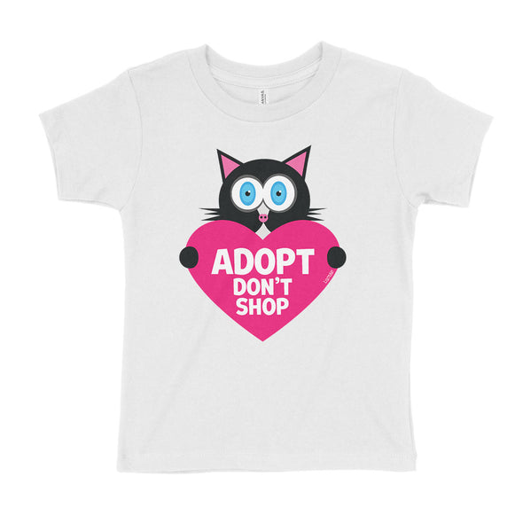 "Adopt, Don't Shop." (cat with heart) Kids T-Shirt