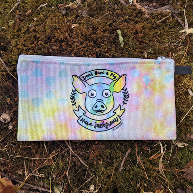 "Don't Have a Pig, Have Jackfruit" (rainbow) - Small Zipper Pouch - Pencil Case - Vegan Makeup Bag