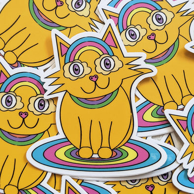 Kitty with Rainbow Glasses - Cat Die Cut Vinyl Sticker