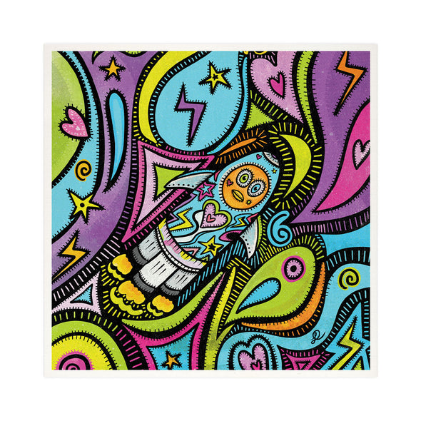 "Space Rocket Friend" - Funky Art Print