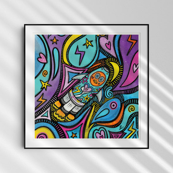 "Space Rocket Friend" - Funky Art Print