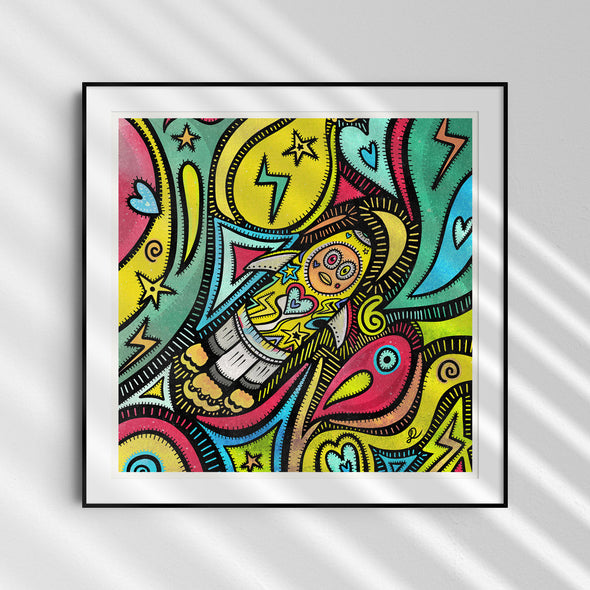 "Space Rocket Friend" - Funky Art Print