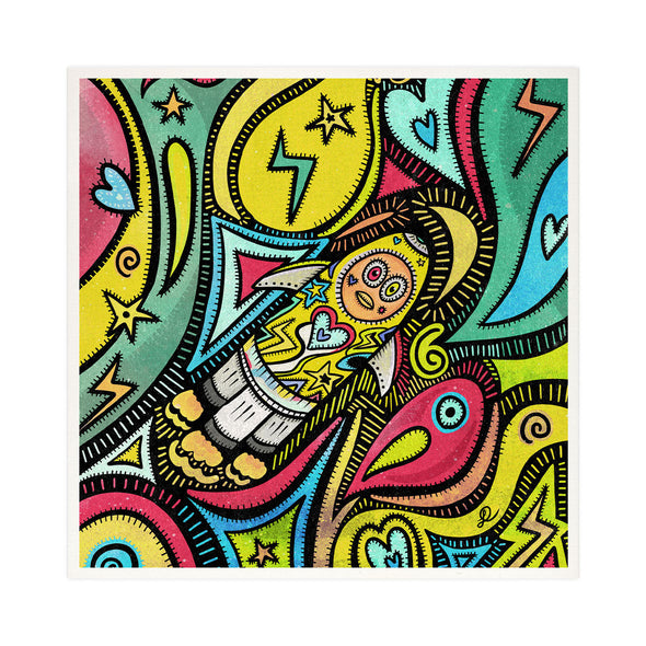 "Space Rocket Friend" - Funky Art Print