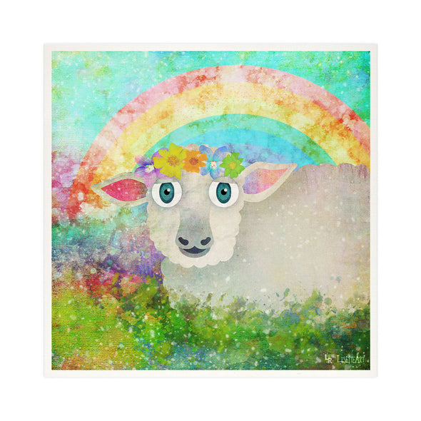 "Sheep in Grass with Flower Crown" - Art Print