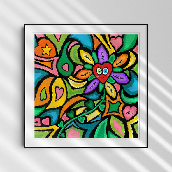 "Happy Heart Flower" - Whimsical Art Print