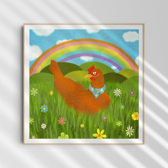 "Happy Hen in a Henkerchief" - Chicken Art Print