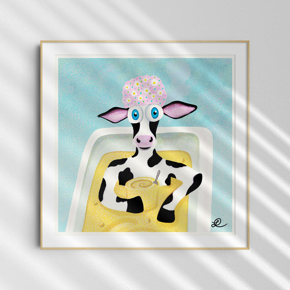 "Tub of Hummus" - Humorous Cow Art Print