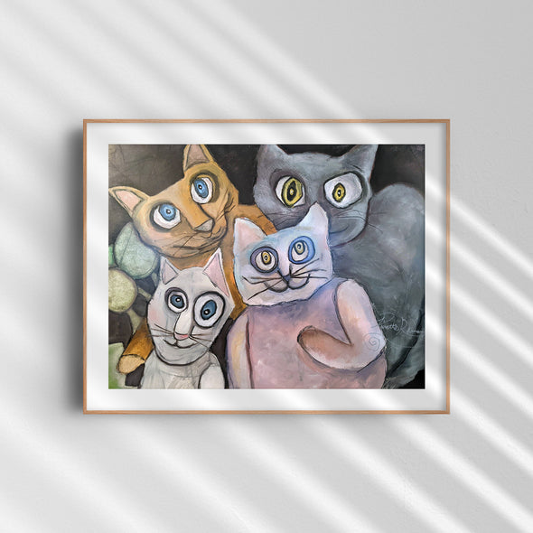"Crazy Kats" Whimsical Cat Painting Art Print