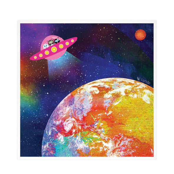 "UFO - Unidentified Feline Object" Whimsical Kitties in Space Art Print