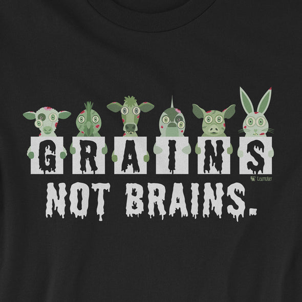 "Grains not Brains" Zombie Animals Vegan Halloween Unisex Lightweight Fleece Hoodie Sweatshirt