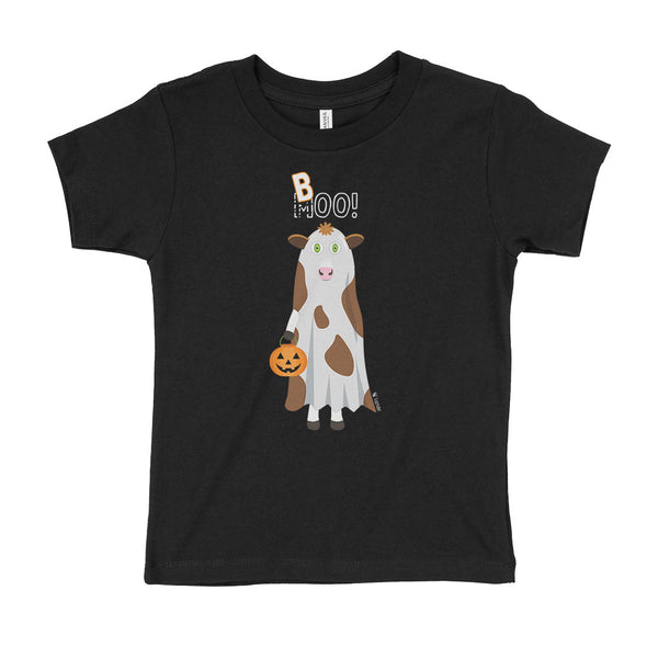 "Trick or Treat" MOO BOO Cow in Ghost Costume Halloween Kids T-Shirt