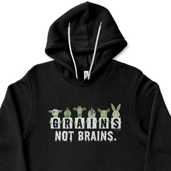 "Grains not Brains" Zombie Animals Vegan Halloween Unisex Lightweight Fleece Hoodie Sweatshirt