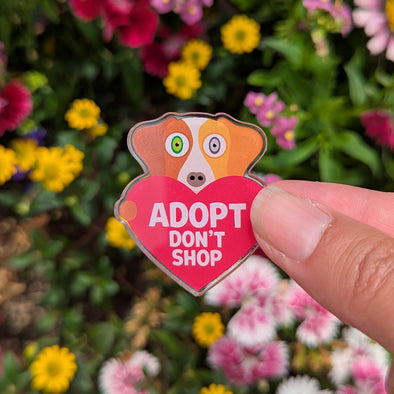 "Adopt, Don't Shop" Dog with Heart Recycled Acrylic Pin