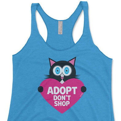 "Adopt, Don't Shop." (cat with heart) Tri-blend Racerback Tank