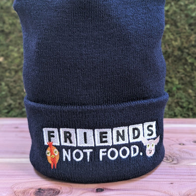 "We are Friends Not Food" - Cuffed Vegan Beanie Hat