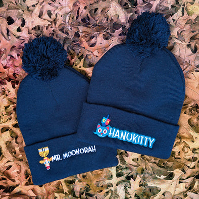 Embroidered Hanukkah Beanies! Mr. Moonorah, Hanukitty, Pitato Latkes