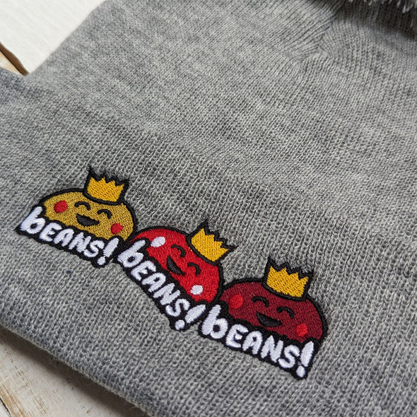 "Beans! Beans! Beans!" Embroidered Beanie with Pom-pom