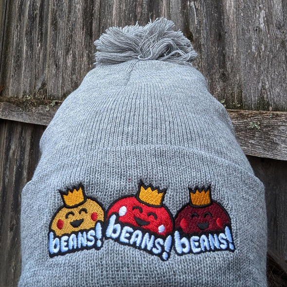"Beans! Beans! Beans!" Embroidered Beanie with Pom-pom