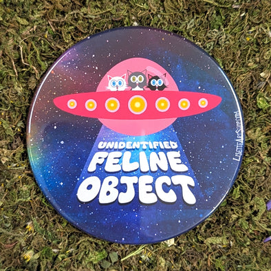 "Unidentified Feline Object" UFO Cats Fridge Magnet, Large Round Decorative Magnet