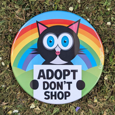 "Adopt Don't Shop" Black Cat Fridge Magnet, Large Round Decorative Magnet