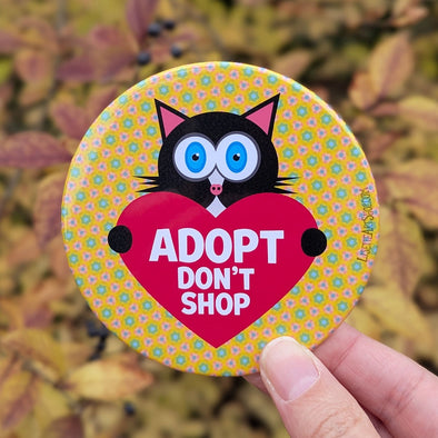 "Adopt, Don't Shop" Cat with Heart Fridge Magnet, Large Round Decorative Magnet