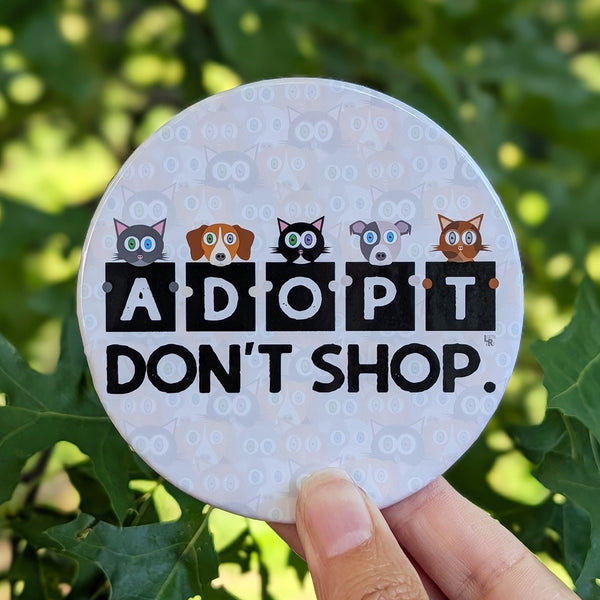 "Adopt Don't Shop" Cats and Dogs Fridge Magnet, Large Round Decorative Magnet
