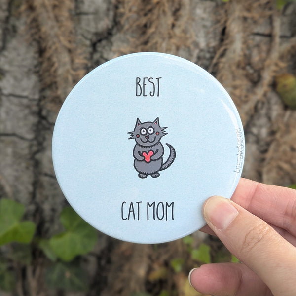 "Best Cat Mom" Cute Mother's Day Fridge Magnet, Large Round Decorative Magnet