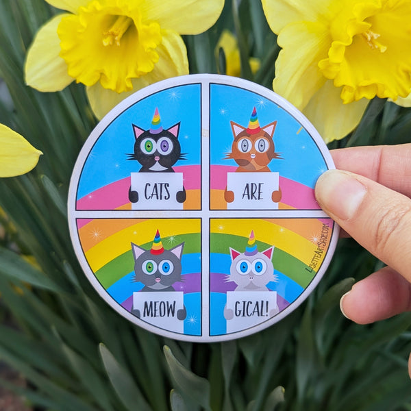"Cats are Meowgical" Fridge Magnet, Large Round Decorative Magnet