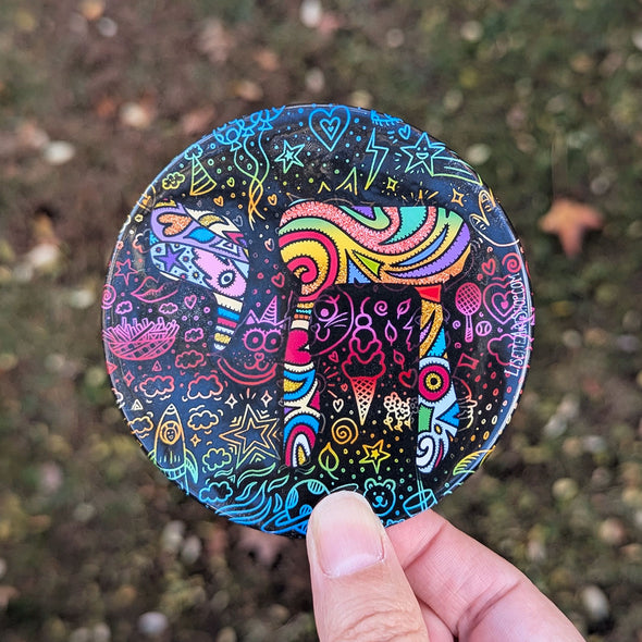 "Chai - Magical Doodles" Whimsical Jewish Art Fridge Magnet, Large Round Decorative Judaica Magnet