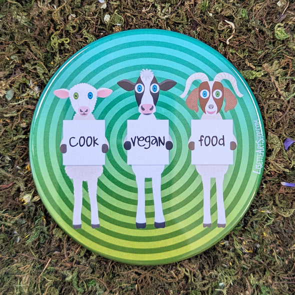 "Cook Vegan Food" Cute Animals Fridge Magnet, Large Round Decorative Magnet