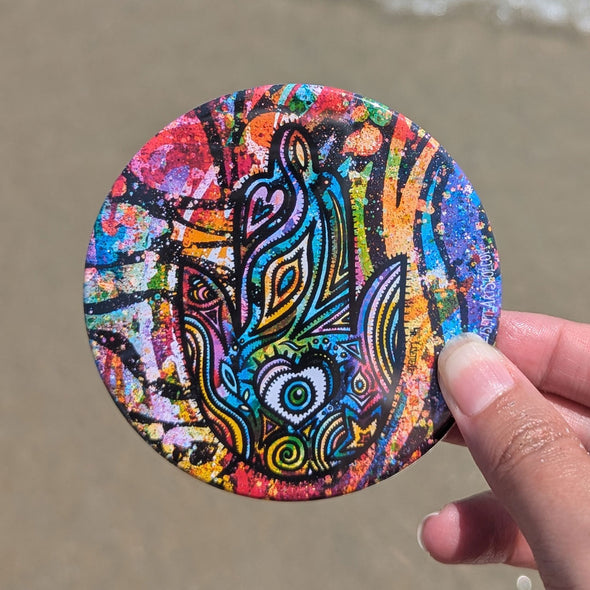 "Hamsa ב‎" - Judaica Art Fridge Magnet, Large Round Decorative Magnet