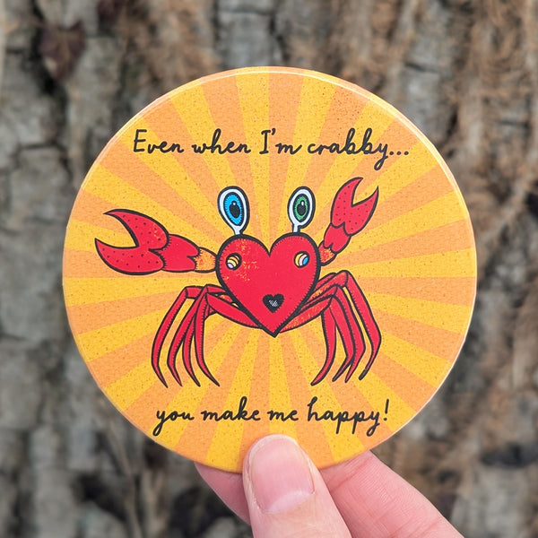 "Happy Crabee" Cute Crab Fridge Magnet, Large Round Decorative Magnet