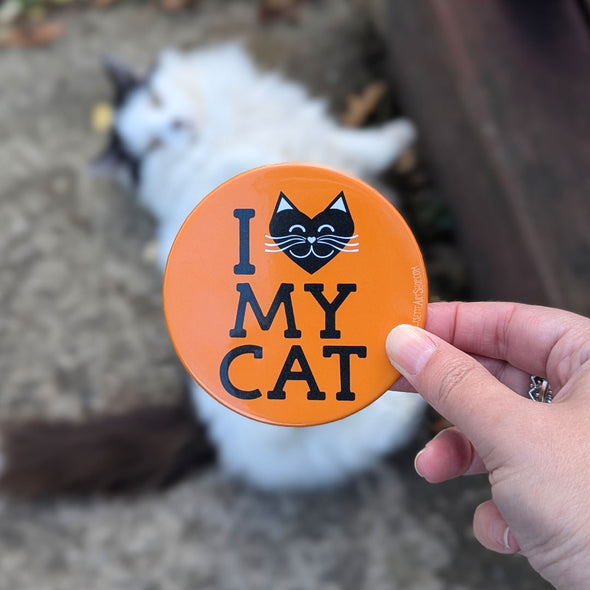 "I Love My Cat" Fridge Magnet, Large Round Decorative Magnet