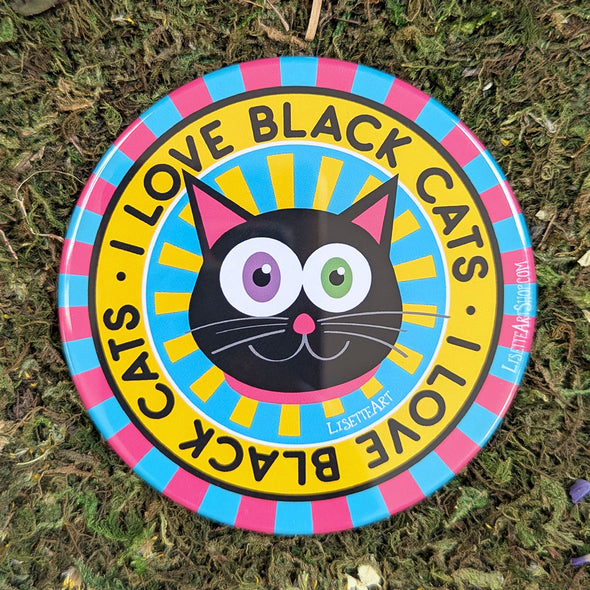 "I Love Black Cats" Fridge Magnet, Large Round Decorative Magnet
