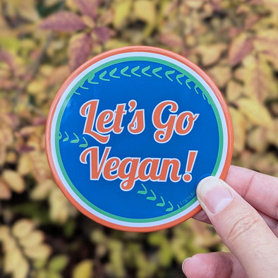 "Let's Go Vegan!" Mets Inspired Fridge Magnet, Large Round Decorative Magnet