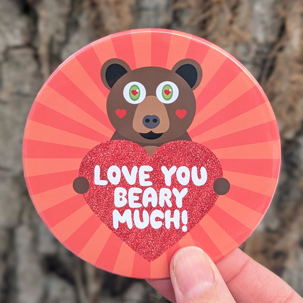 "Love You Beary Much!" Cute Brown Bear Cat Fridge Magnet, Large Round Decorative Magnet