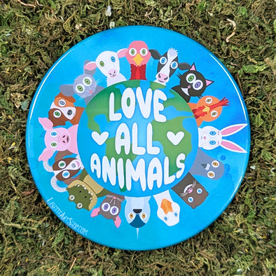 "Love All Animals" Fridge Magnet, Large Round Decorative Magnet