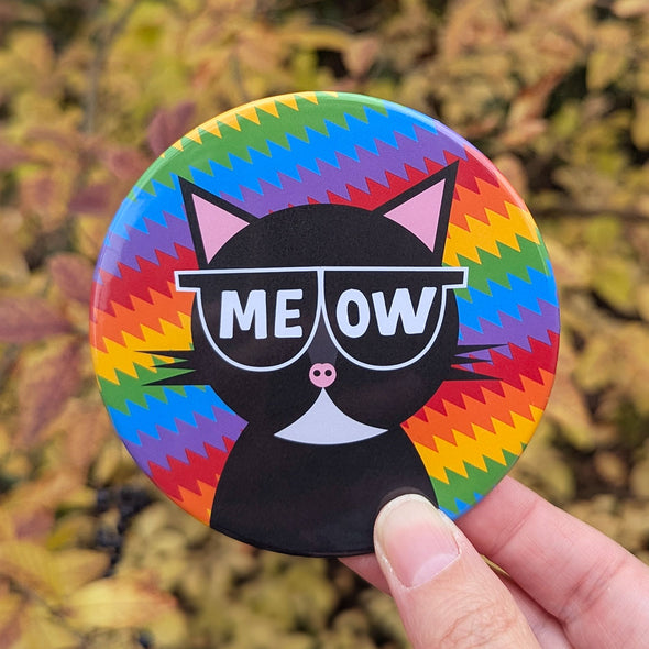 "MEOW" Sunglasses Cat Fridge Magnet, Large Round Decorative Magnet