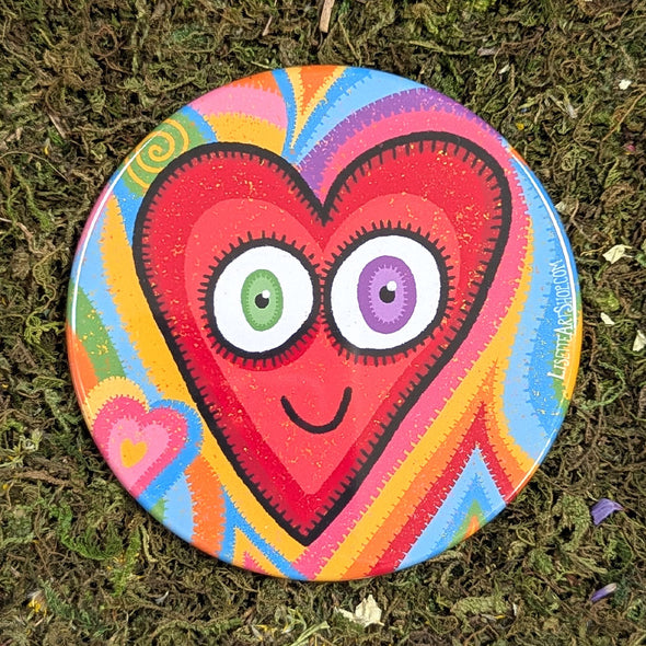 "Pop Heart"- Art Fridge Magnet, Large Round Decorative Magnet