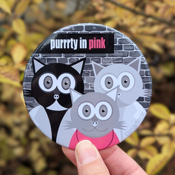 "Purrrty in Pink" Cat Fridge Magnet, Large Round Decorative Magnet