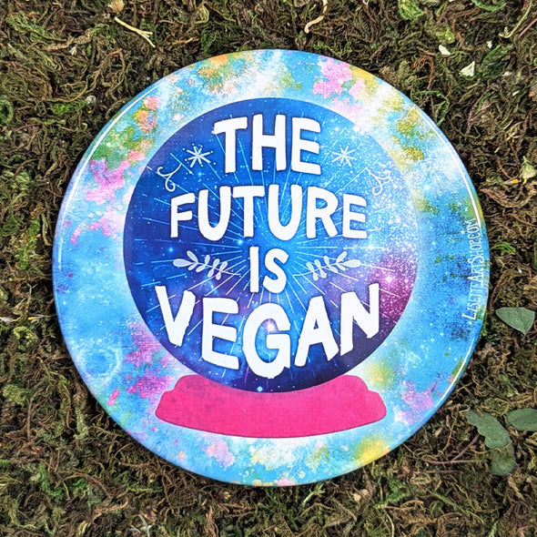 "The Future is Vegan" Crystal Ball Fridge Magnet, Large Round Decorative Magnet